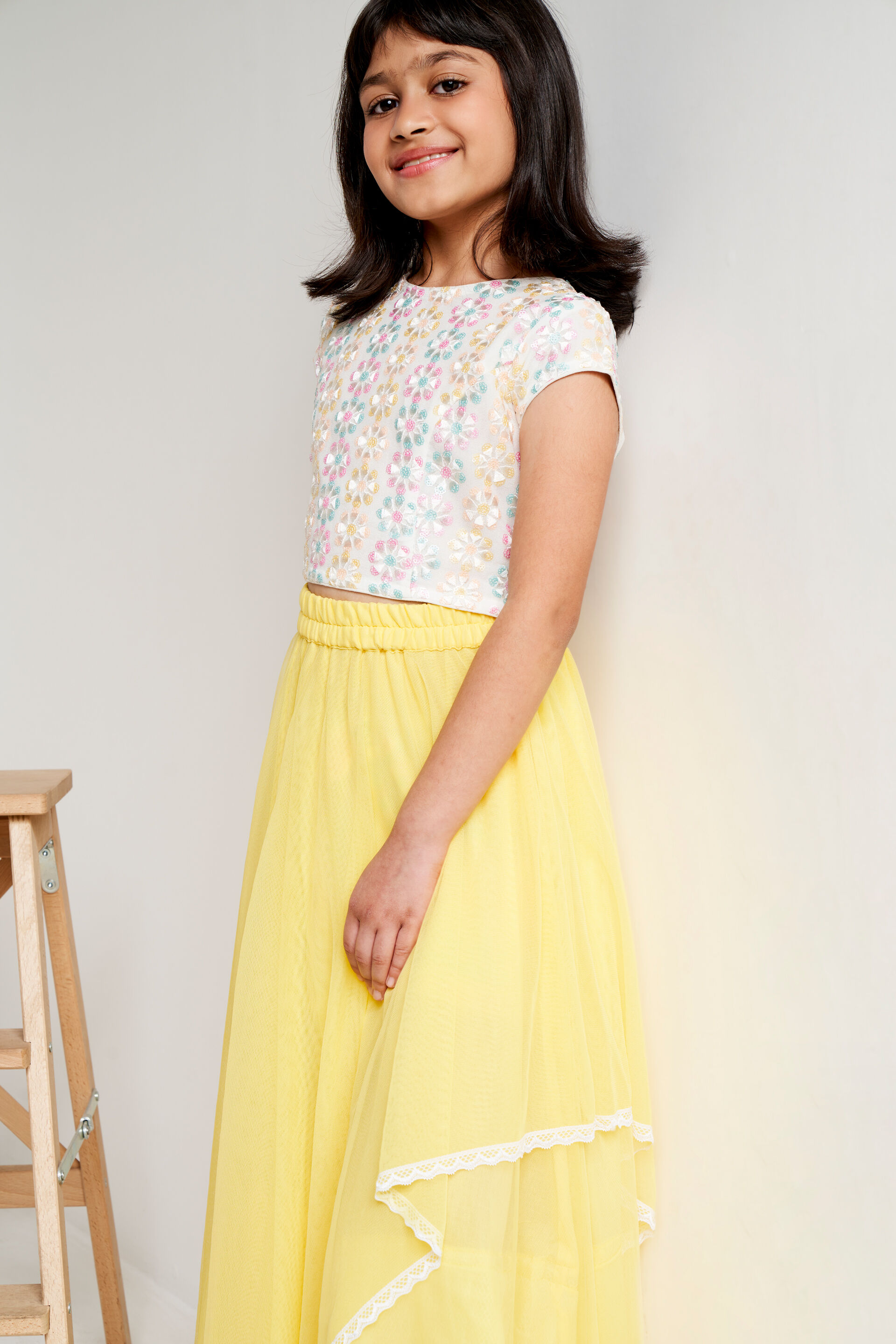 Yellow Skirt-Crop Top Set, Yellow, image 2